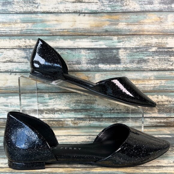 KATY PERRY The Liam Flats Shoes Womens Size 8M Black Glitter D'Orsay Pointed Toe - Picture 1 of 10